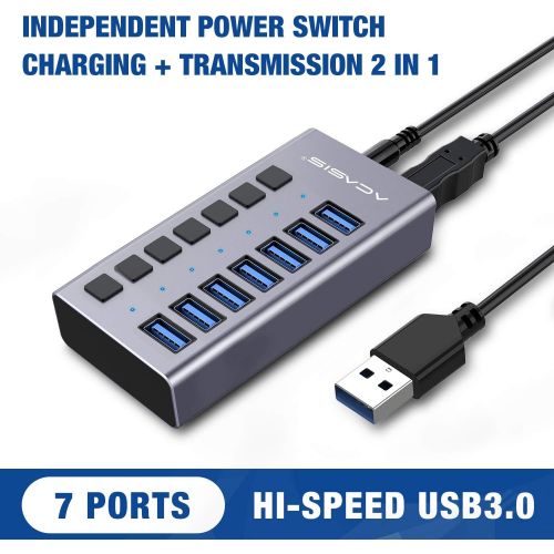  Acasis Powered USB Hub - ACASIS USB 3.0 Data Hub 16 Ports - with Individual OnOff Switches and 12V5A Power Adapter USB Hub 3.0 Splitter for Laptop, PC, Computer, Mobile HDD, Flash Drive