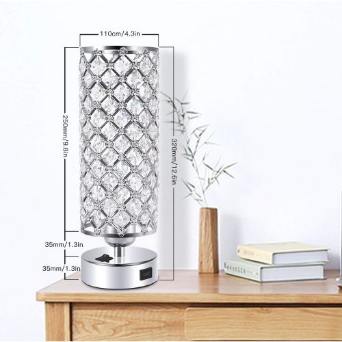  [아마존 핫딜] [아마존핫딜]USB Crystal Table Desk Lamp with USB Port, Acaxin Elegant Bedside Light with Crystal Shade, Glam Lamps for Bedrooms, Decorative Lamp, Nightstand Lamp for Bedroom/Living Room/Dressi