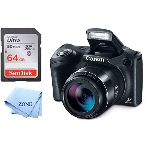  Accessory Zone Canon PowerShot SX420 Digital Camera w/42x Optical Zoom - Wi-Fi & NFC Enabled (Black) + 64GB SD Memory Card