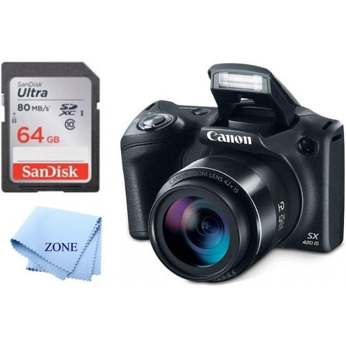  Accessory Zone Canon PowerShot SX420 Digital Camera w/42x Optical Zoom - Wi-Fi & NFC Enabled (Black) + 64GB SD Memory Card