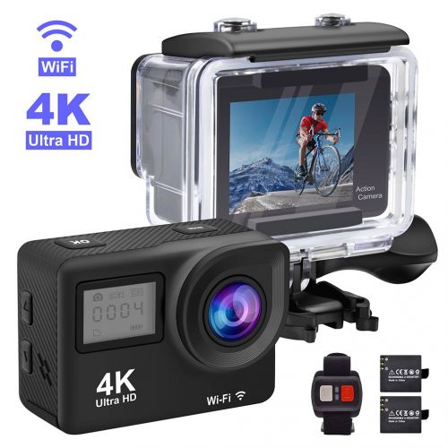  Accfly Sports Action Camera, 4K Waterproof Sport Camera,170 Degree Wide Angle WiFi HD Cam, 12MP 2 Rechargeable Battery