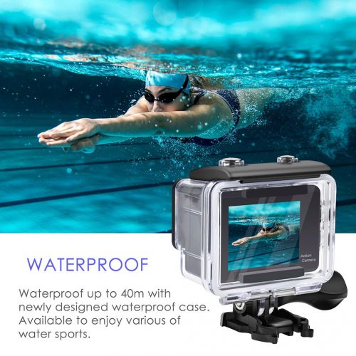  Accfly Sports Action Camera, 4K Waterproof Sport Camera,170 Degree Wide Angle WiFi HD Cam, 12MP 2 Rechargeable Battery