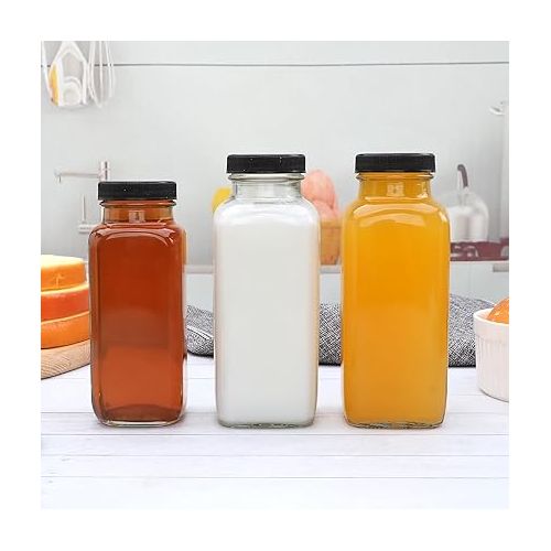  Accguan 12oz Glass Bottles,Leak-Proof Vintage Water Bottles for Juicing,Hot Sauce,Kombucha,Ginger Jar,Potion,Oil,Milk Bottles,Whiskey,Portable Travel Bottle,Smoothies Bottles(12pack)