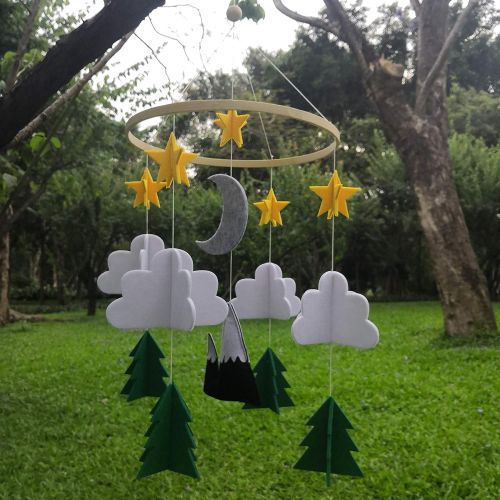  Accmor Baby Crib Mobile, Handmade Baby Mobile Starry Clouds Woodland Nursery Decoration Crib Mobile for Night Boys Girls Baby Shower, Unique Crib Mobile Nursery Decor (2019 Newest)