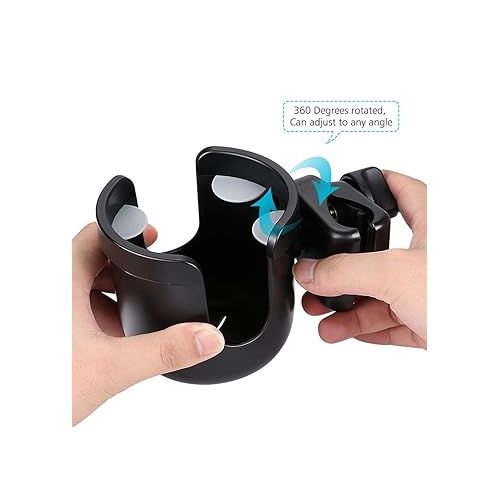  Accmor Stroller Cup Holder, Universal Cup Holder, Bike Cup Holder, 360° Rotatable Large Caliber Drinks Holder for Stroller, Bike, Wheelchair, Walker, Black