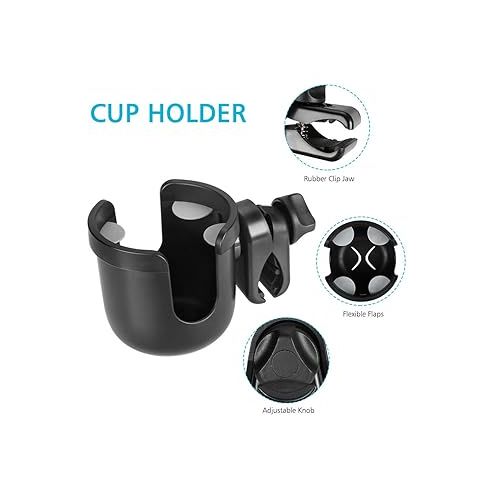  Accmor Stroller Cup Holder, Universal Cup Holder, Bike Cup Holder, 360° Rotatable Large Caliber Drinks Holder for Stroller, Bike, Wheelchair, Walker, Black