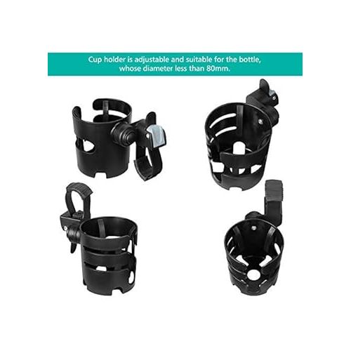  Accmor Stroller Cup Holder with Adjustable Strap, 360 Degree Rotatable Universal Cup Holder for Uppababy, Nuna, Doona Stroller, Cup Holder for Stroller, Wheelchair, Walker, Rollator