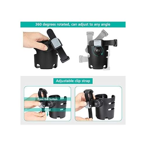  Accmor Stroller Cup Holder with Adjustable Strap, 360 Degree Rotatable Universal Cup Holder for Uppababy, Nuna, Doona Stroller, Cup Holder for Stroller, Wheelchair, Walker, Rollator