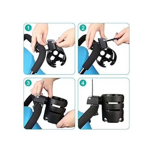  Accmor Stroller Cup Holder with Adjustable Strap, 360 Degree Rotatable Universal Cup Holder for Uppababy, Nuna, Doona Stroller, Cup Holder for Stroller, Wheelchair, Walker, Rollator