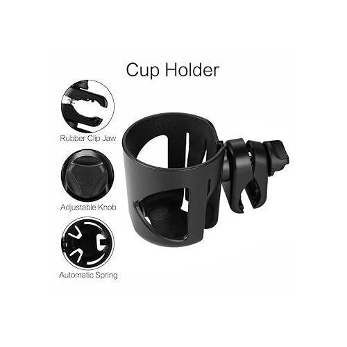  Accmor Universal Cup Holder, Stroller Cup Holder, Bike Cup Holder, 360° Rotatable Large Caliber Designed Cup Holder for Stroller, Wheelchair, Walker, Scooter, Black