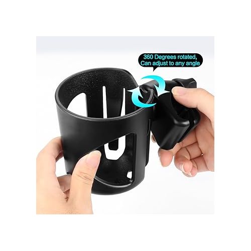  Accmor Universal Cup Holder, Stroller Cup Holder, Bike Cup Holder, 360° Rotatable Large Caliber Designed Cup Holder for Stroller, Wheelchair, Walker, Scooter, Black