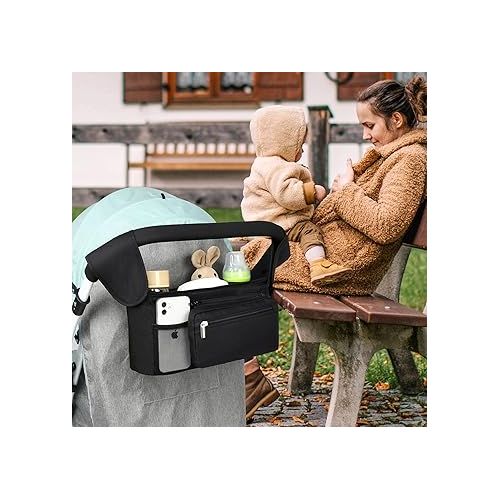  Accmor Universal Stroller Organizer with Insulated Cup Holder Detachable Phone Bag and Shoulder Strap,Stroller Bag Caddy Organizer Accessories Fits for Uppababy, Baby Jogger, Britax Strollers