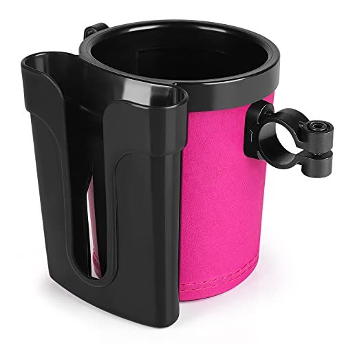  Accmor Bike Cup Holder with Cell Phone Keys Holder, Universal Bar Drink Cup Can Holder for Bicycles, Motorcycles, Scooters, Black Pink