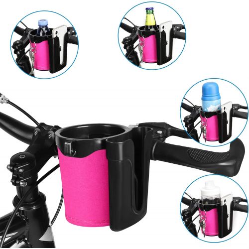  Accmor Bike Cup Holder with Cell Phone Keys Holder, Universal Bar Drink Cup Can Holder for Bicycles, Motorcycles, Scooters, Black Pink