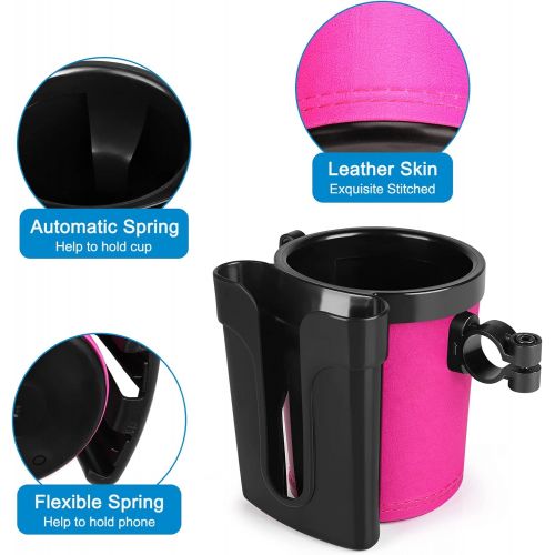  Accmor Bike Cup Holder with Cell Phone Keys Holder, Universal Bar Drink Cup Can Holder for Bicycles, Motorcycles, Scooters, Black Pink