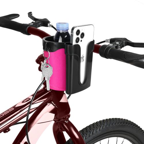  Accmor Bike Cup Holder with Cell Phone Keys Holder, Universal Bar Drink Cup Can Holder for Bicycles, Motorcycles, Scooters, Black Pink