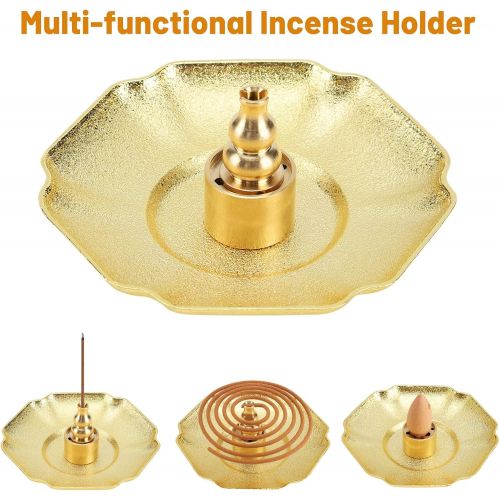  인센스스틱 Accmor 3-in-1 Stick Incense Holder, Stick Incense Burner, Cone Incense Holder，Incense Holder for Stick/Coil/Cone Incense with Ash Catcher, Gold