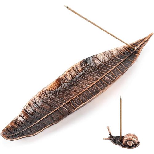  인센스스틱 Accmor Incense Holder Set, Leaf and Snail Incense Burner, Incense Ash Catcher, Incense Sticks Holder for Counters, Meditation Room, Yoga, Home, Office, Red Copper