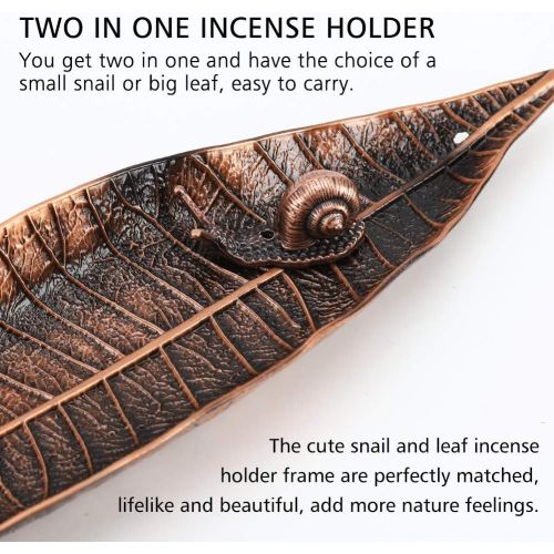  인센스스틱 Accmor Incense Holder Set, Leaf and Snail Incense Burner, Incense Ash Catcher, Incense Sticks Holder for Counters, Meditation Room, Yoga, Home, Office, Red Copper