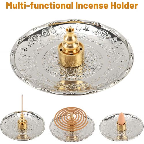  인센스스틱 Accmor 3-in-1 Alloy Incense Holder, Incense Burner, Cone Incense Holder，Incense Holder for Stick/Coil/Cone Incense with Ash Catcher, Silver