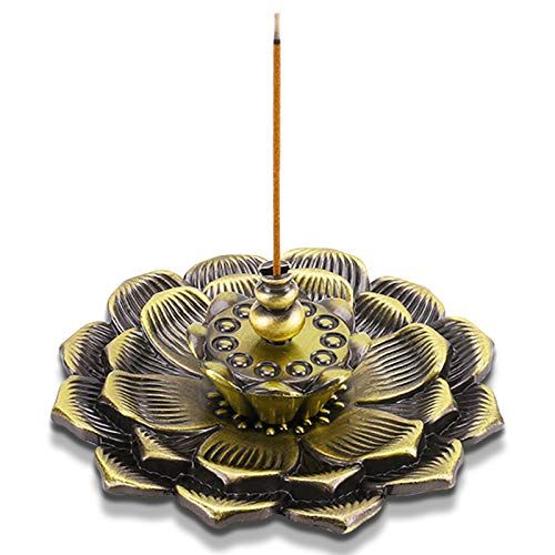  인센스스틱 Accmor Brass Incense Holder, Lotus Stick Incense Burner for Stick/Coil/Cone Incense with Ash Catcher (Bronze)