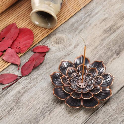  인센스스틱 Accmor Zinc Alloy Incense Holder, Lotus Stick Incense Burner, Incense Holder for Stick/Coil/Cone Incense with Ash Catcher,Copper