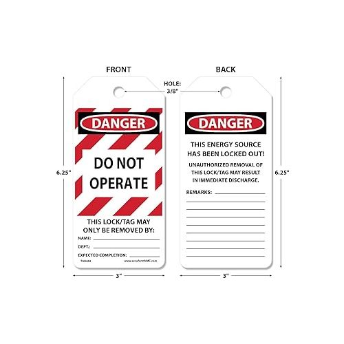  Accuform 100 Lockout Tags By-The-Roll, Danger Do Not Operate, US Made OSHA Compliant Tags, Tear & Water Resistant PF-Cardstock, 6.25
