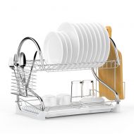 Dish Drying Rack, Ace Teah Upgrade 2 Tier Plated Chrome Dish Dryer Rack with Utensil Holder, Cutting Board Holder and Kitchen Dish Drainer for Kitchen Counter Top 17x9.7x14.6inch (