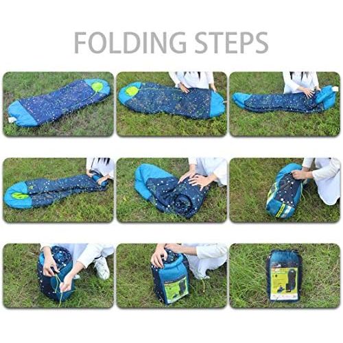  [아마존베스트]AceCamp Glow in The Dark Mummy Sleeping Bag for Kids and Youth, Temperature Rating 30°F/-1°C, Water-Resistant for Camping, Hiking, and Slumber Party