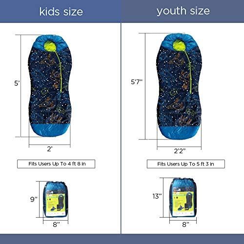  [아마존베스트]AceCamp Glow in The Dark Mummy Sleeping Bag for Kids and Youth, Temperature Rating 30°F/-1°C, Water-Resistant for Camping, Hiking, and Slumber Party