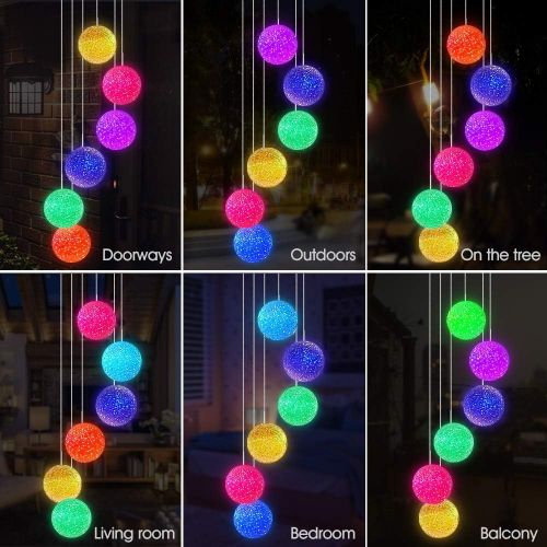  AceList Color Changing Solar Power Wind Chime Crystal Ball Wind Chime Wind Mobile Portable Waterproof Outdoor Windchime Light for Patio Yard Garden Home