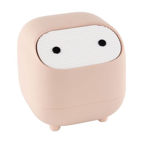  Desktop Trash Can, Acecharming Ninja Mini Table Trash Can , Portable Pressing Type Small Plastic Wastebasket with Lid Bin for Home Office (Pink)