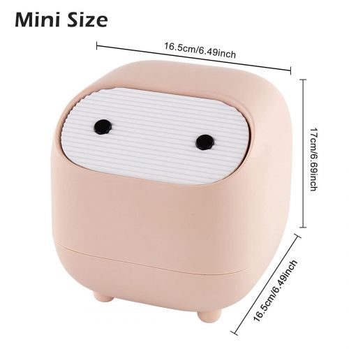  Desktop Trash Can, Acecharming Ninja Mini Table Trash Can , Portable Pressing Type Small Plastic Wastebasket with Lid Bin for Home Office (Pink)