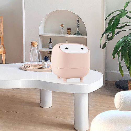  Desktop Trash Can, Acecharming Ninja Mini Table Trash Can , Portable Pressing Type Small Plastic Wastebasket with Lid Bin for Home Office (Pink)