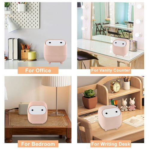  Desktop Trash Can, Acecharming Ninja Mini Table Trash Can , Portable Pressing Type Small Plastic Wastebasket with Lid Bin for Home Office (Pink)