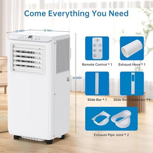  Acekool 8,000Btus Portable Air Conditioner AC Unit 3-in-1 Air Conditioners w/Dehumidifier & Fan Modes Auto Evaporation for Home up to 350 sq. ft. Complete Window Mount Exhaust Kit, 24H Timer, White