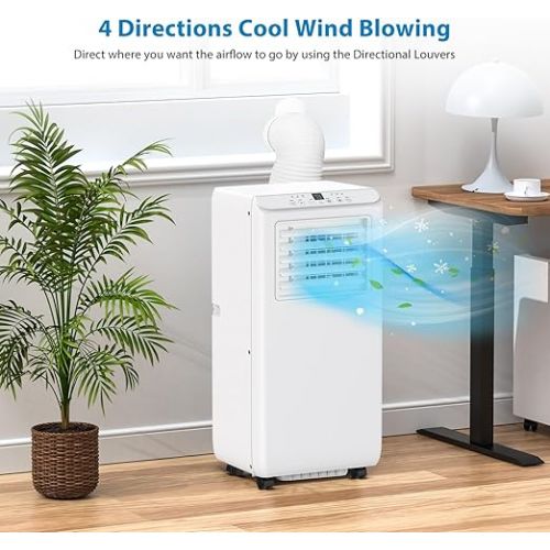  Acekool 8,000Btus Portable Air Conditioner AC Unit 3-in-1 Air Conditioners w/Dehumidifier & Fan Modes Auto Evaporation for Home up to 350 sq. ft. Complete Window Mount Exhaust Kit, 24H Timer, White