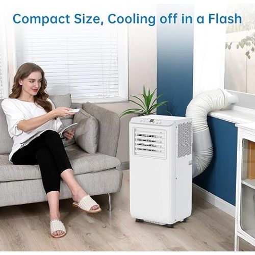  Acekool 8,000Btus Portable Air Conditioner AC Unit 3-in-1 Air Conditioners w/Dehumidifier & Fan Modes Auto Evaporation for Home up to 350 sq. ft. Complete Window Mount Exhaust Kit, 24H Timer, White