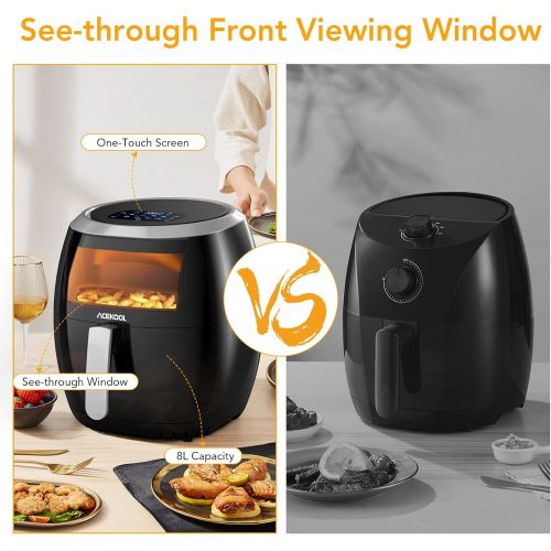  Air Fryer XL, Acekool 8.5 QT Large Airfryer with Visible Window, 8 Cooking Presets, LED Digital Touch Screen, Non-Stick Dishwasher-Safe Basket,1700W