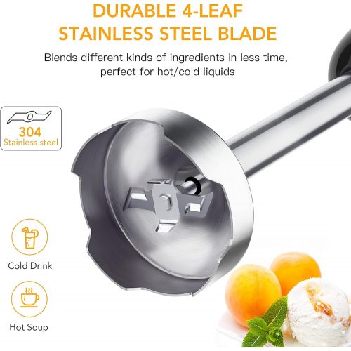  [아마존베스트]Acekool Hand Blender, 5-in-1 Immersion Stick Blender 12-Speed 800W Electric Handheld Blender Set with 500ml Chopper, 600ml Container, Milk Frother, Egg Whisk for Puree Infant Food, Smoothi