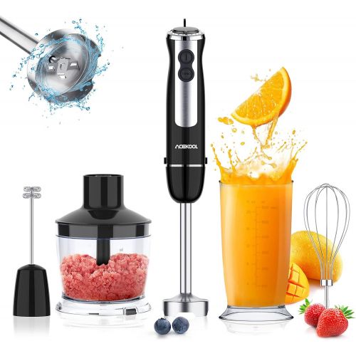  [아마존베스트]Acekool Hand Blender, 5-in-1 Immersion Stick Blender 12-Speed 800W Electric Handheld Blender Set with 500ml Chopper, 600ml Container, Milk Frother, Egg Whisk for Puree Infant Food, Smoothi