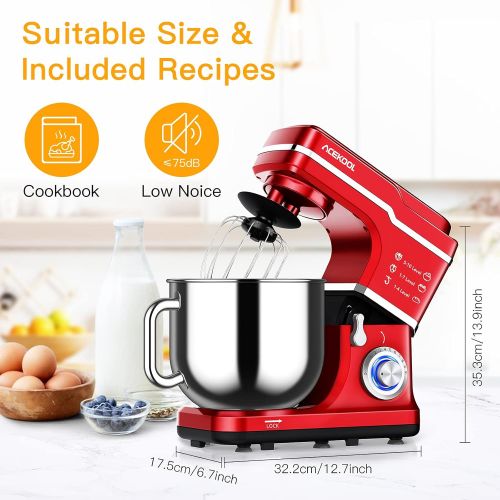  Acekool Stand Mixer, 7.5QT 660W Electric Dough Mixer, Kitchen 10-Speed Tilt-Head Food Mixer for Baking&Cake, with Stainless Steel Bowl, Whisk, Dough Hook, Beater, Splash Guard(RED) MC1