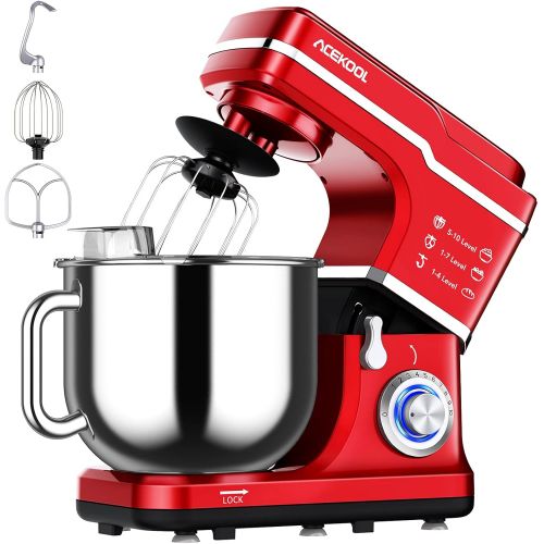  Acekool Stand Mixer, 7.5QT 660W Electric Dough Mixer, Kitchen 10-Speed Tilt-Head Food Mixer for Baking&Cake, with Stainless Steel Bowl, Whisk, Dough Hook, Beater, Splash Guard(RED) MC1