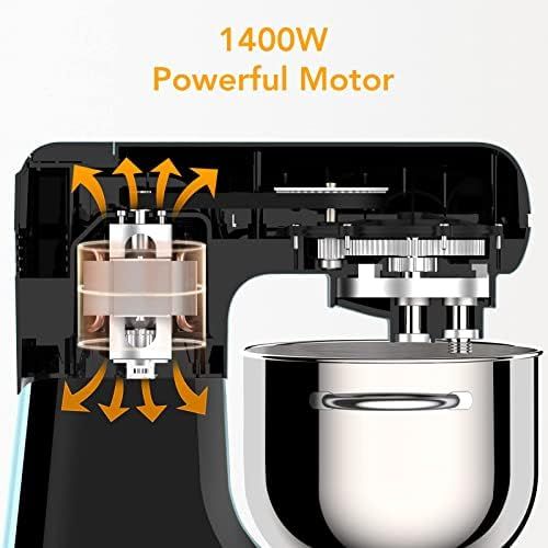  Acekool Food Processor Kneading Machine, 1400 W 6 L Dough Kneading Machine, 6 Speed with Stainless Steel Bowl, Dough Machine, Kneading Machine with Dough Hook, Whisk, Whisk and Spl