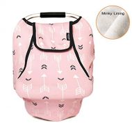 Acelitor Stretchy Baby Car Seat Covers for Boys Girls, Infant Car Canopy Spring Autumn Winter,Snug Warm Breathable Windproof, Adjustable Peep Window,Insect Free,Universal Fit,Pink Arrowshow