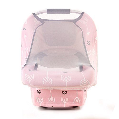  Acelitor Stretchy Baby Car Seat Covers for Boys Girls, Infant Car Canopy Spring Autumn Winter,Snug Warm Breathable Windproof, Adjustable Peep Window,Insect Free,Universal Fit,Pink Arrowshow
