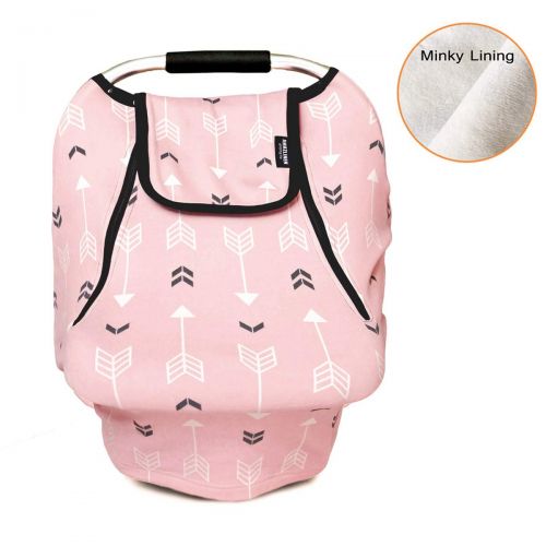  Acelitor Stretchy Baby Car Seat Covers for Boys Girls, Infant Car Canopy Spring Autumn Winter,Snug Warm Breathable Windproof, Adjustable Peep Window,Insect Free,Universal Fit,Pink Arrowshow