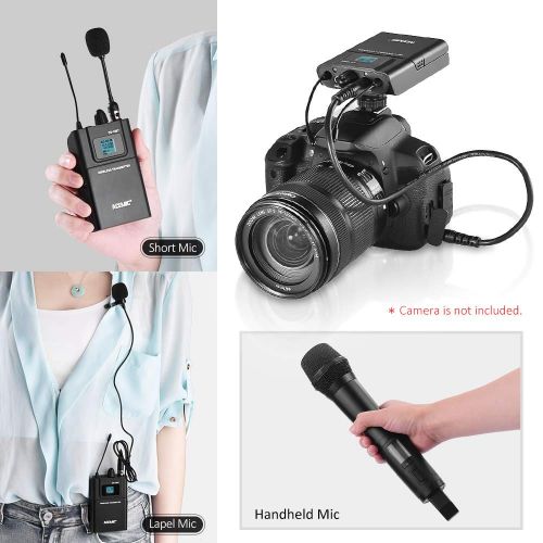  Acemic ACEMIC DV100SET Dual Channel UHF Wireless Microphone System with 1 Transmitter & 1 Receiver & 1 Handheld Microphone for Canon Nikon DSLR Camera Camcorder Interview Sound Recording