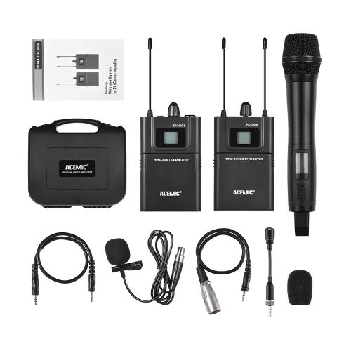  Acemic ACEMIC DV100SET Dual Channel UHF Wireless Microphone System with 1 Transmitter & 1 Receiver & 1 Handheld Microphone for Canon Nikon DSLR Camera Camcorder Interview Sound Recording