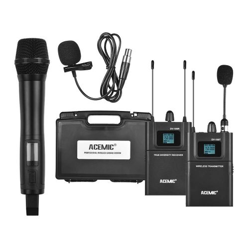  Acemic ACEMIC DV100SET Dual Channel UHF Wireless Microphone System with 1 Transmitter & 1 Receiver & 1 Handheld Microphone for Canon Nikon DSLR Camera Camcorder Interview Sound Recording